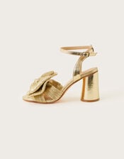 Metallic Bow Block Heel Sandals, Gold (GOLD), large