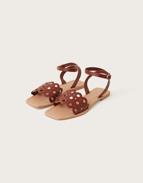 Cutwork Leather Sandals, Tan (TAN), large