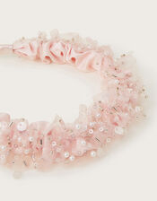 Ruched Pearl Ruffle Headband, , large