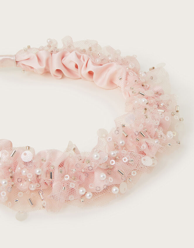 Ruched Pearl Ruffle Headband, , large