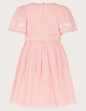 Floral Embroidered Short Sleeve Dress, Pink (PINK), large