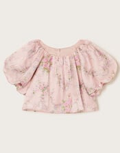 Esme Rose Satin Puff Top, Pink (PINK), large