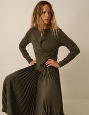 Fiz Drape Pleated Midi Dress, Green (KHAKI), large