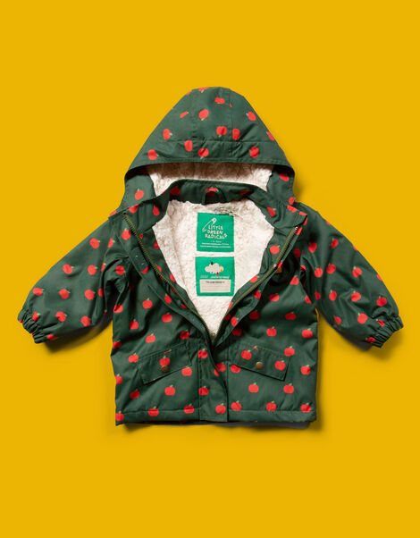 Little Green Radicals Apple Print Waterproof Coat, Green (GREEN), large