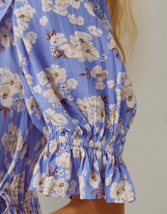Sian Floral Print Ruffle Midi Dress, Blue (BLUE), large