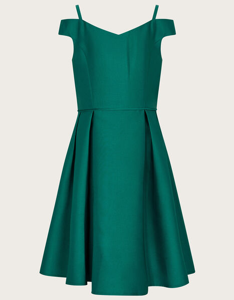 Duchess Twill Bardot Prom Dress Green, Green (GREEN), large