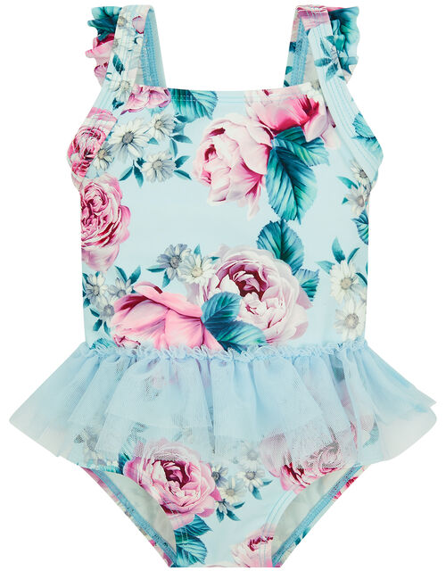 Baby Floral Skirted Swimsuit, Blue (BLUE), large