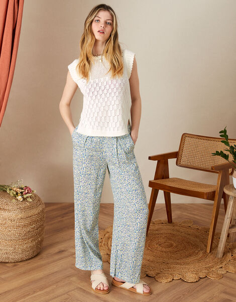 Daenerys Ditsy Print Trousers in LENZING™ ECOVERO™ , Blue (BLUE), large