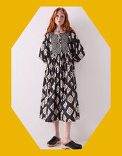 East Kaira Geometric Monochrome Midi Dress, Black (BLACK WHITE), large