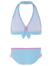 Colour-Block Frill Bikini Set, Blue (BLUE), large