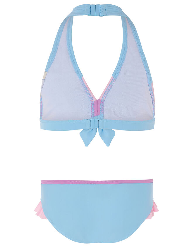 Colour-Block Frill Bikini Set, Blue (BLUE), large