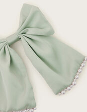 Pearl Bow Bridesmaid Hair Clip, Green (GREEN), large