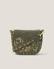 Lily Embroidered Satchel Crossbody Bag, Green (GREEN), large