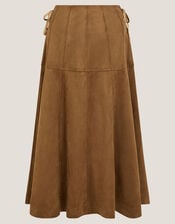 Macy A-Line Faux Suede Midi Skirt, DARK BROWN, large