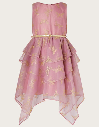 Marcella Butterfly Glitter Tiered Dress Pink, Pink (DUSKY PINK), large