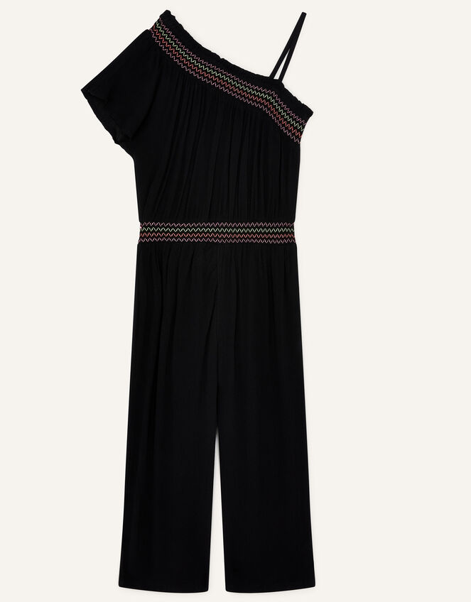 One-Shoulder Jumpsuit in Recycled Viscose, Black (BLACK), large