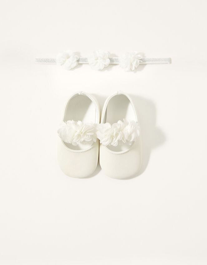 Glitter Corsage Bando and Booties Set, Ivory (IVORY), large