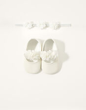 Glitter Corsage Bando and Booties Set, Ivory (IVORY), large