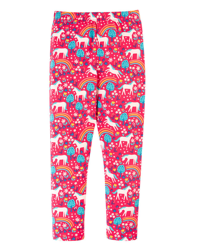Frugi Unicorn Print Leggings, Pink (PINK), large