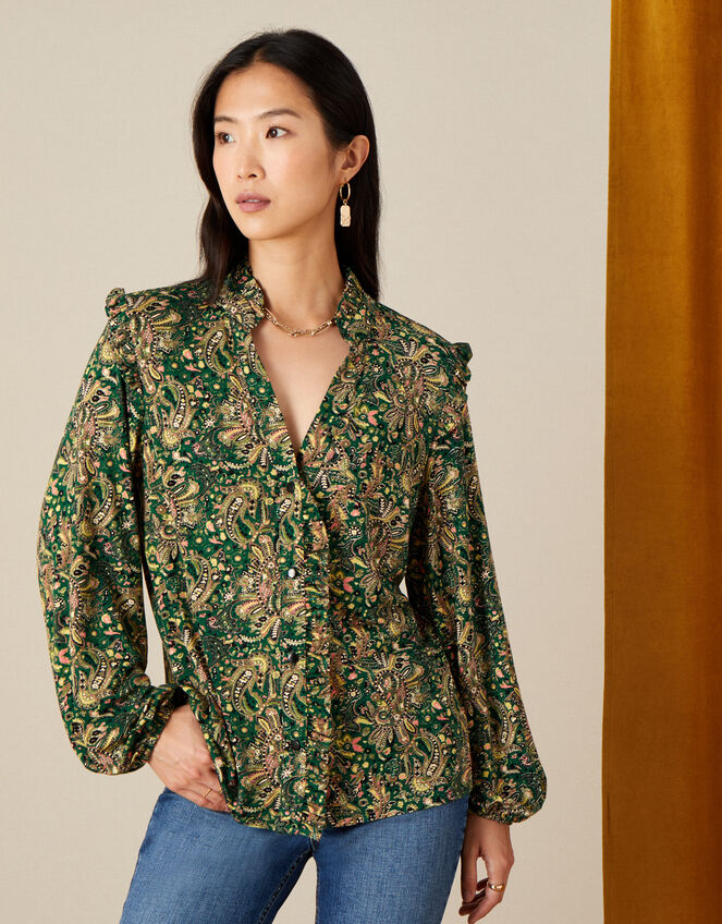 Paisley Print Jersey Shirt, Green (GREEN), large