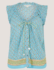 Millie Print Frill Top, Blue (PALE BLUE), large