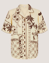 Carly Tropical Embroidered Shirt, Ivory (IVORY), large
