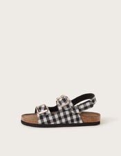 Gillian Gingham Buckle Sandals, Black (BLACK), large