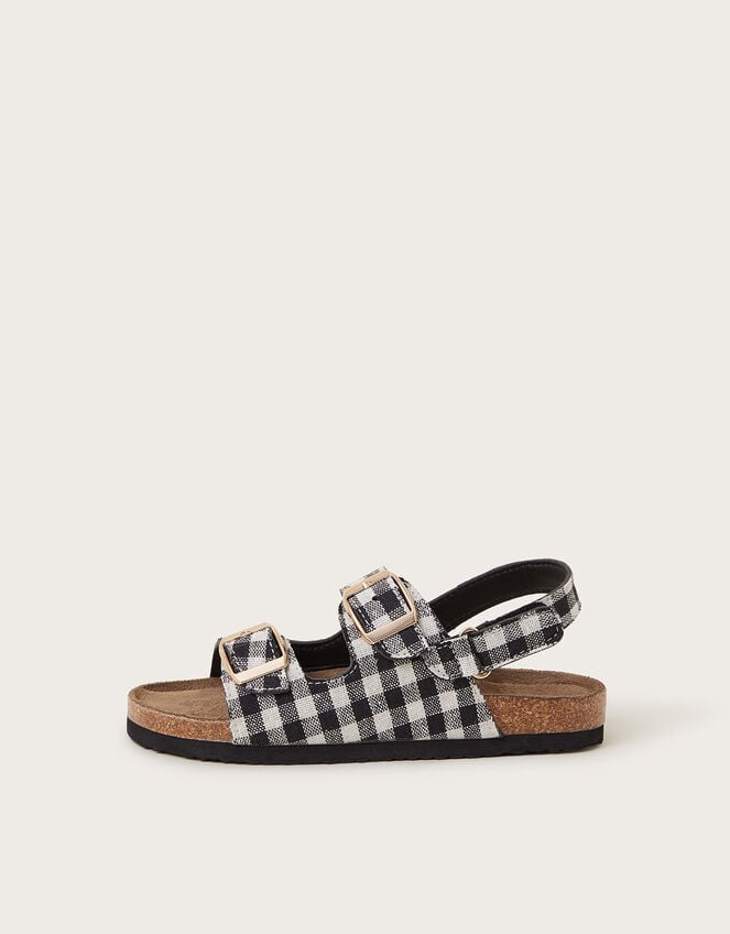 Gillian Gingham Buckle Sandals, Black (BLACK), large