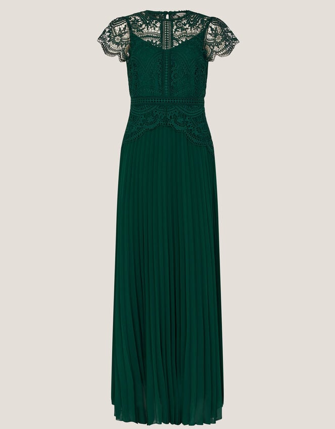 Monica Lace Pleated Bridesmaid Dress, Green (DARK GREEN), large