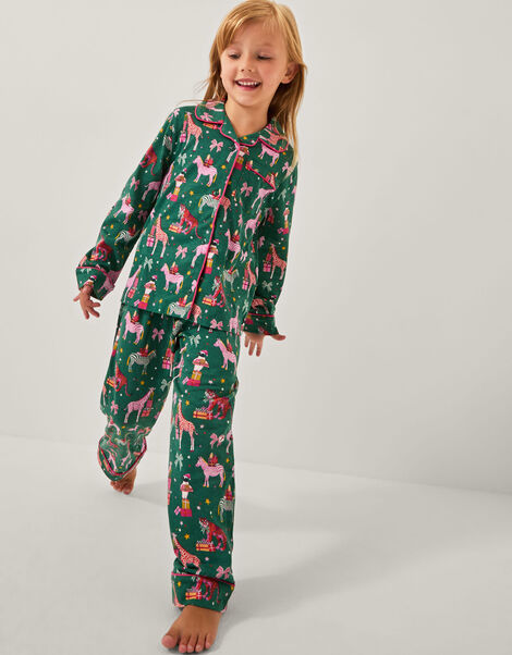 Christmas Animal Print Long Pyjamas Set, Green (GREEN), large