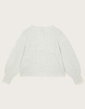 Sequin Star Button Cardigan, Silver (SILVER), large