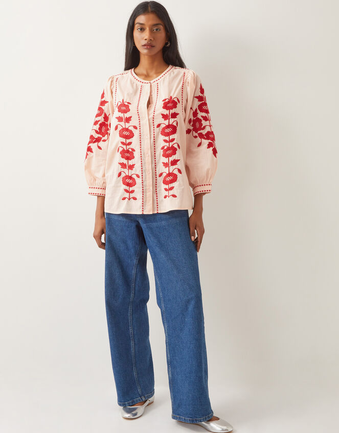 Bronte Floral Embroidered Blouse, Pink (PALE PINK), large
