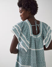 East Duva Print Tiered Smock Dress, Blue (BLUE), large