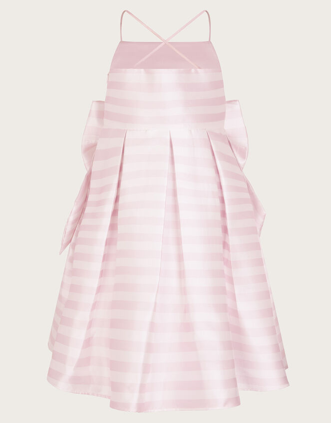 Stripe Bow Twill Party Dress, Pink (PINK), large