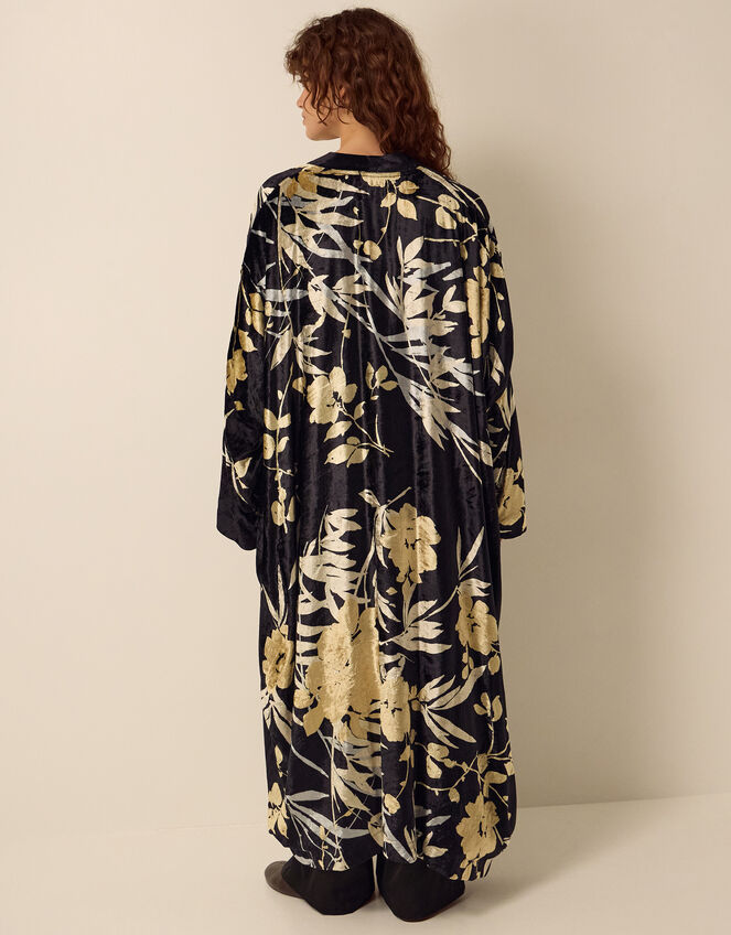 Clemence Paloma Long Floral Print Velvet Kimono, , large