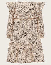 Ruffle Animal Print Dress, Ivory (IVORY), large