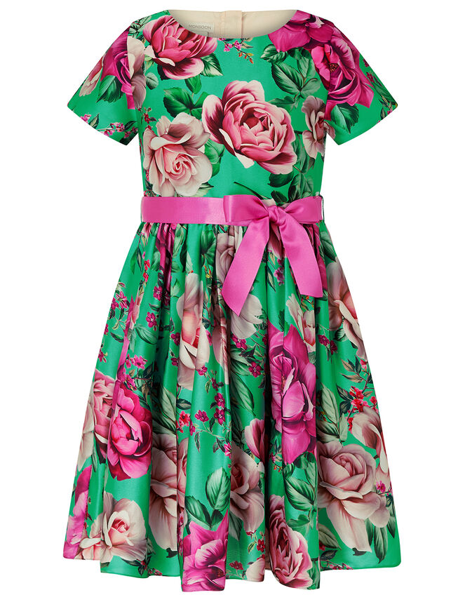 S.E.W Floral Print Satin Dress in Recycled Polyester, Green (GREEN), large