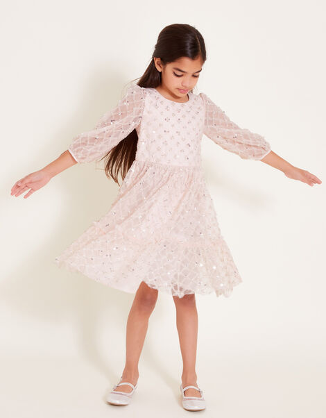 Gracie Long Sleeve Beaded Tunic Dress, Pink (PINK), large