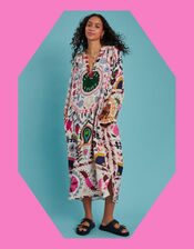 One Hundred Stars Suzani Long Sleeve Print Midi Dress, Multi (MULTI), large