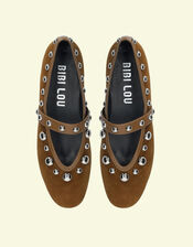Bibi Lou Carinna Suede Stud Ballet Flats, Tan (TAN), large