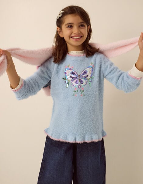 Embellished Butterfly Fluffy Jumper, Blue (BLUE), large