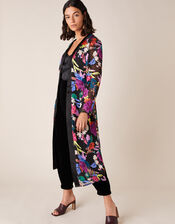 Burnout Floral Print Satin Kimono, Black (BLACK), large