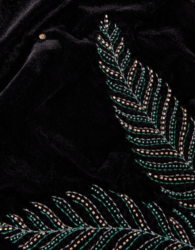 Feather Detail Velvet Scarf, , large