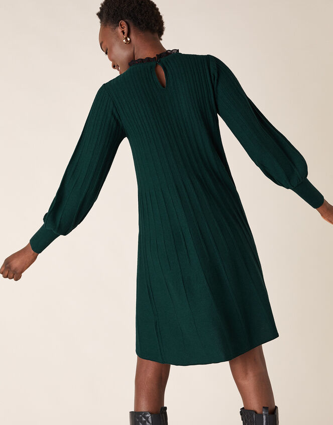 Woven Neckline Knit Dress, Green (DARK GREEN), large