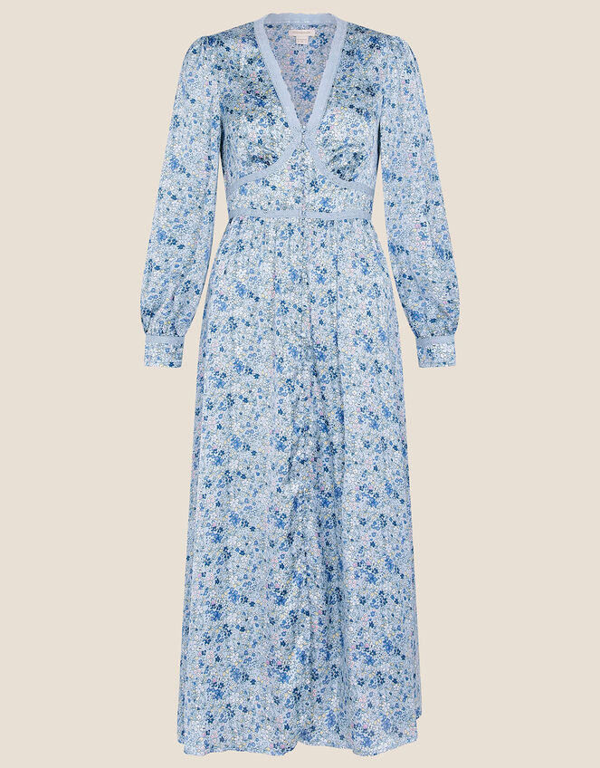 Ditsy Tea Dress in Recycled Polyester, Blue (BLUE), large