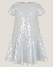 Sequin Drop Waist Dress, Blue (PALE BLUE), large