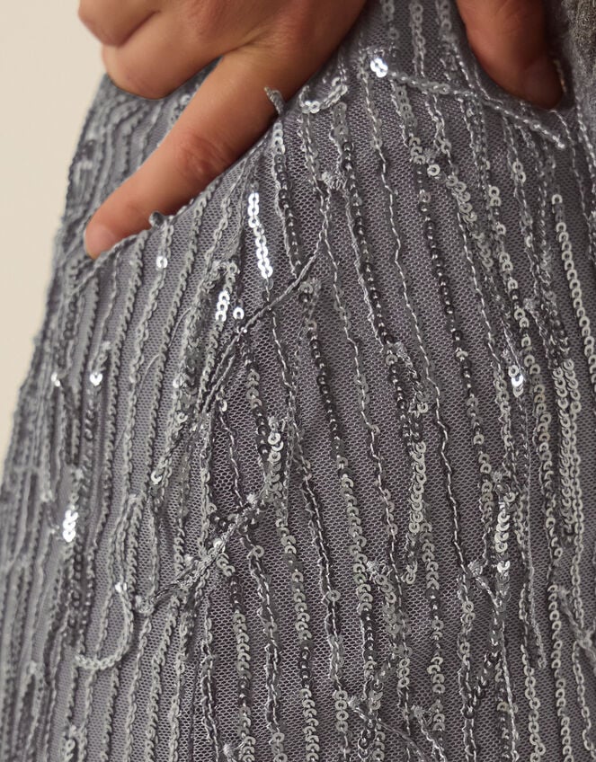 Samie Sequin Fringe Pencil Skirt, Dark Silver (GUNMETAL), large