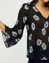 Daniella Daisy Print Top, Black (BLACK), large