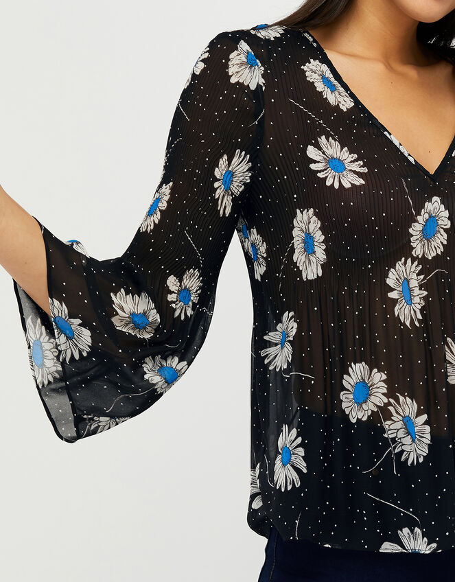 Daniella Daisy Print Top, Black (BLACK), large