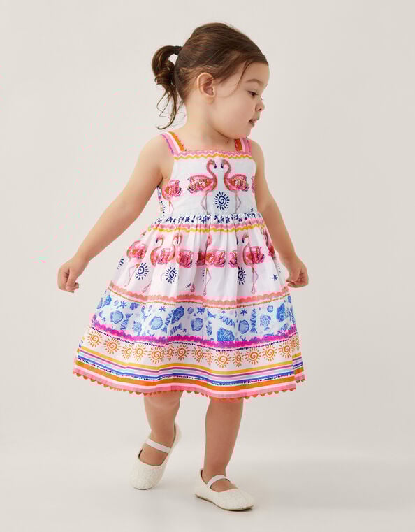 Baby Sequin Embellished Flamingo Dress, Ivory (IVORY), large